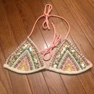 VS Peach Embellished Bikini Top